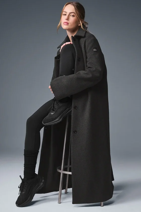 Abrigo largo Wool Metro - Gris jaspeado oscuro