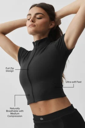 Alo Softsculpt de pantalón corto con cremallera completa – Negro