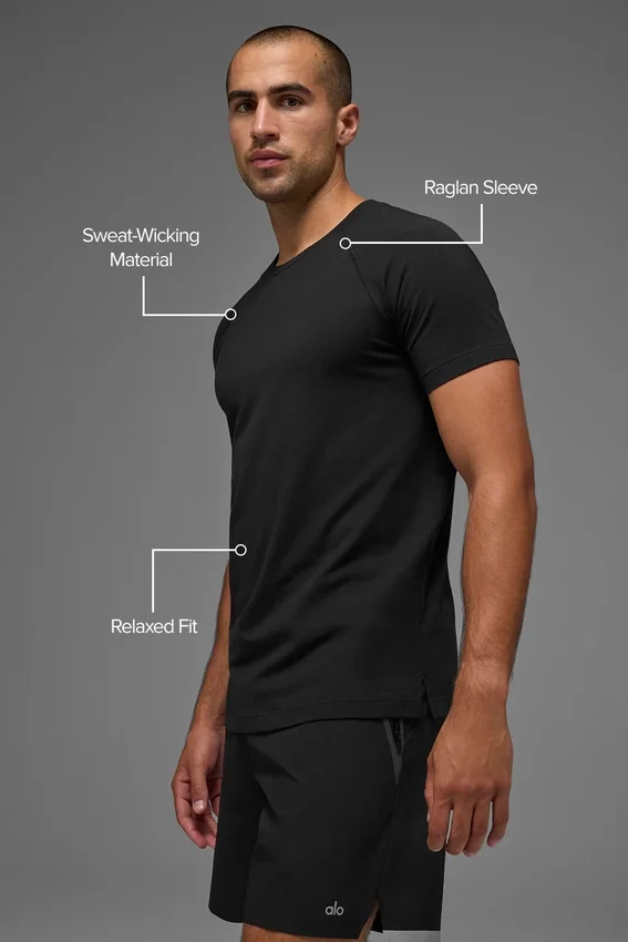 Alo Vapor de cuello redondo y manga corta - Negro