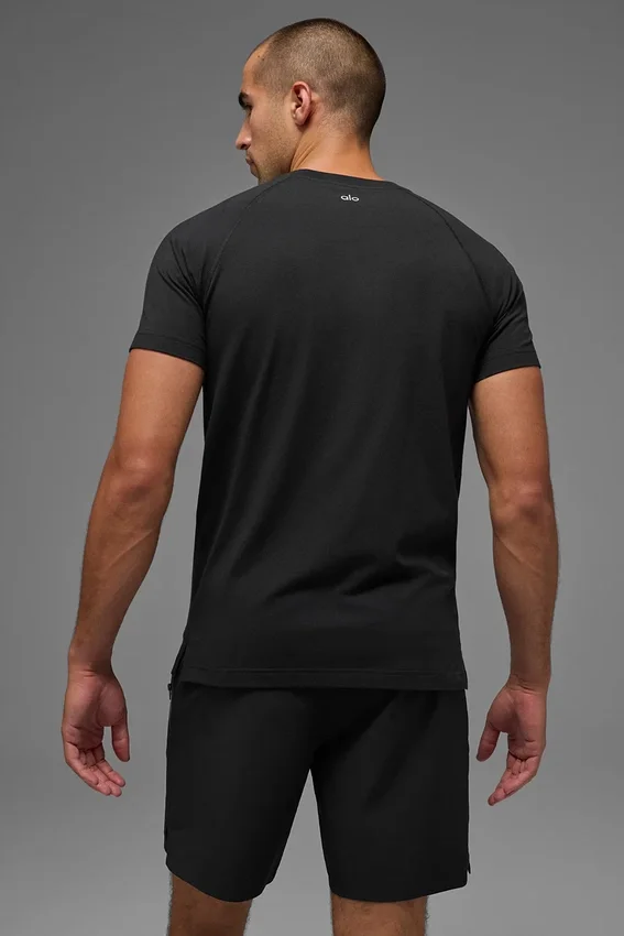 Alo Vapor de cuello redondo y manga corta - Negro
