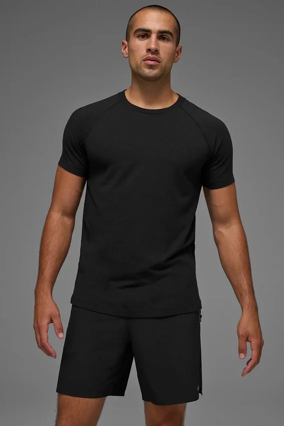 Alo Vapor de cuello redondo y manga corta - Negro