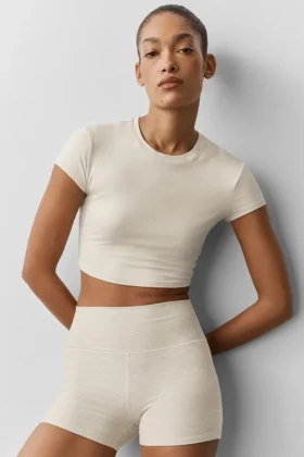 Alosoft Crop Finesse de manga corta - Avena jaspeada