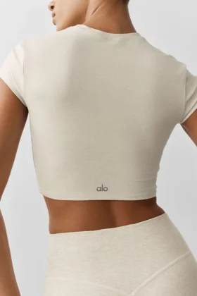 Alosoft Crop Finesse de manga corta – Avena jaspeada
