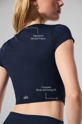 Alosoft Crop Finesse de manga corta – Azul marino