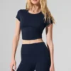 Alosoft Crop Finesse de manga corta - Azul marino