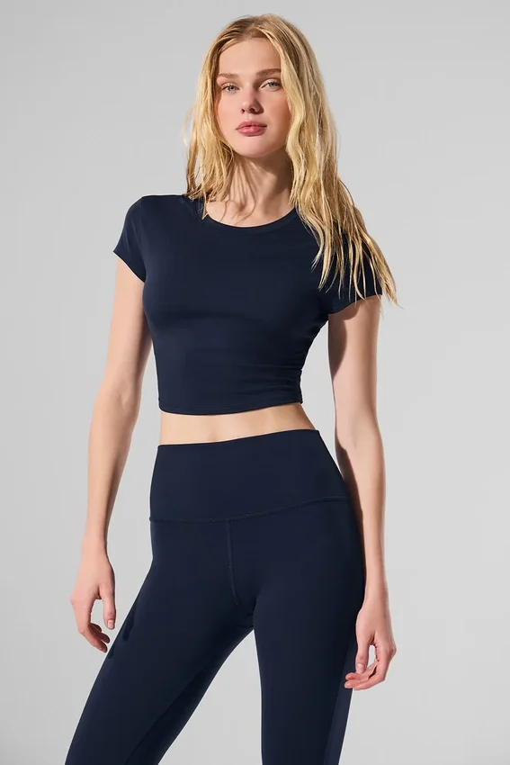Alosoft Crop Finesse de manga corta - Azul marino
