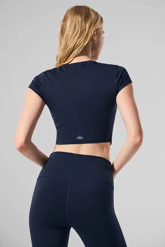 Alosoft Crop Finesse de manga corta - Azul marino