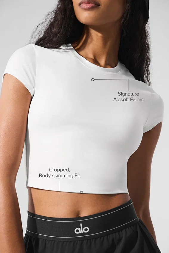 Alosoft Crop Finesse de manga corta - Blanco