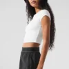 Alosoft Crop Finesse de manga corta - Blanco