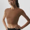 Alosoft Crop Finesse de manga corta - Marrón bronceado