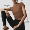 Alosoft Crop Finesse de manga corta - Marrón bronceado