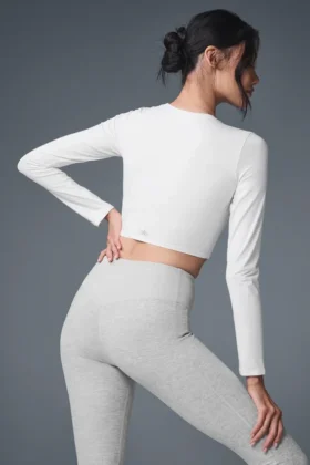 Alosoft Crop Finesse de manga larga – Blanco