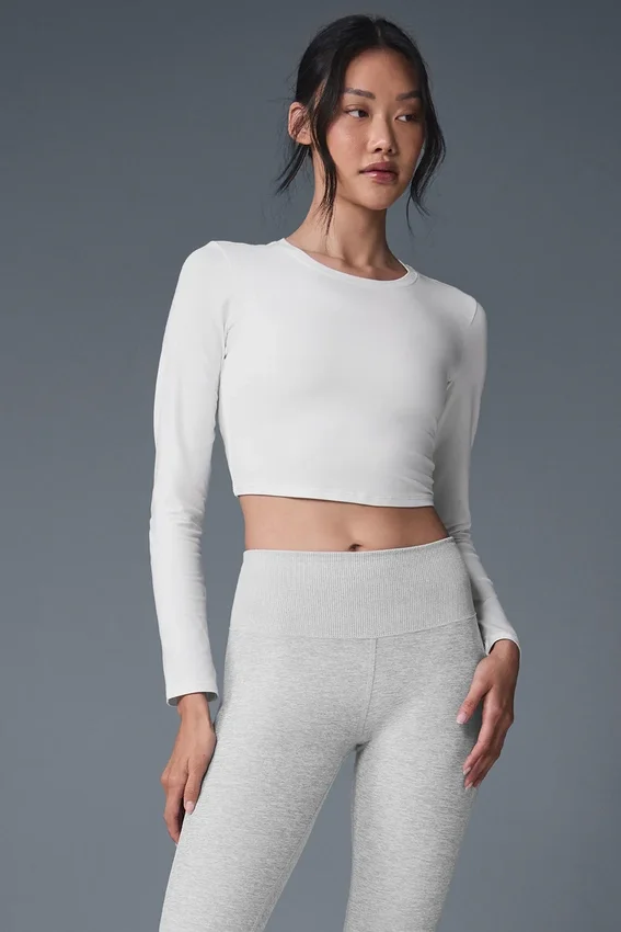 Alosoft Crop Finesse de manga larga - Blanco
