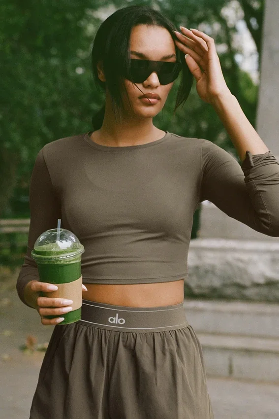 Alosoft Crop Finesse de manga larga - Olivo