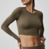 Alosoft Crop Finesse de manga larga - Olivo