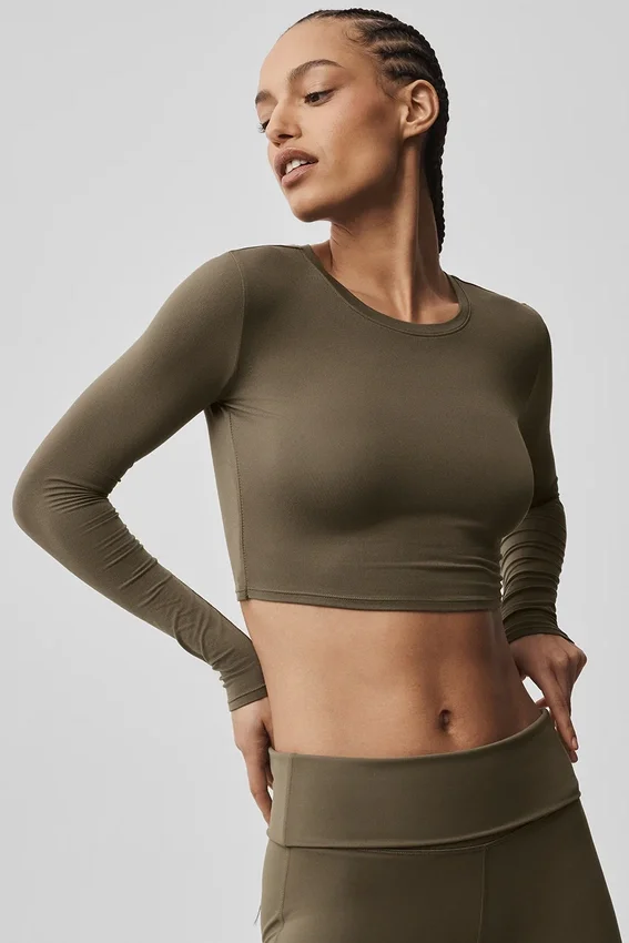Alosoft Crop Finesse de manga larga - Olivo