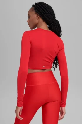Alosoft Crop Finesse de manga larga – Rojo brillante