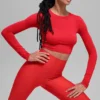 Alosoft Crop Finesse de manga larga - Rojo brillante