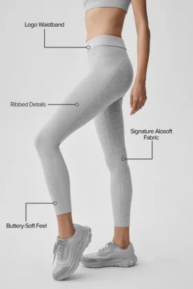Alosoft High-Waist 7/8 Relay Leggings – Gris jaspeado deportivo/Blanco