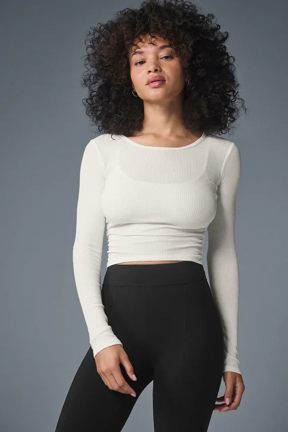 Blusa de manga larga con fruncidos - Marfil