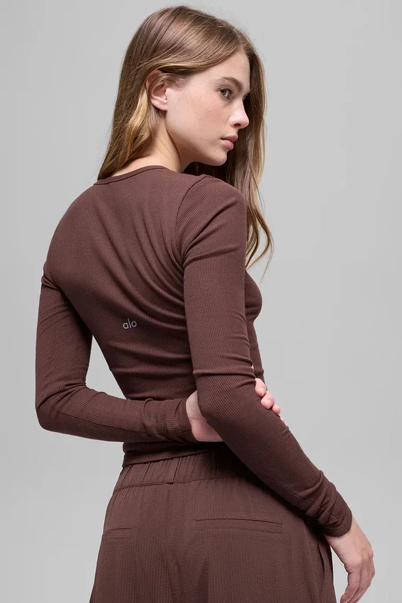 Blusa de manga larga de modal acanalado - Brownstone