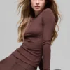 Blusa de manga larga de modal acanalado - Brownstone