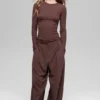 Blusa de manga larga de modal acanalado - Brownstone
