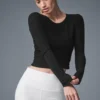 Blusa de manga larga fruncida - Negro