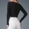 Blusa de manga larga fruncida - Negro