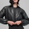 Bomber corto Premier de imitación de cuero - Negro