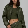 Bomber corto Premier de imitación de cuero - Verde oliva