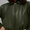 Bomber corto Premier de imitación de cuero - Verde oliva