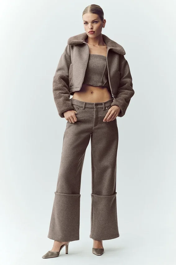 Bomber Nightfall de mezcla de lana - Cacao alpino jaspeado