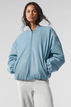 Bomber Premier de imitación de cuero - Azul celestial
