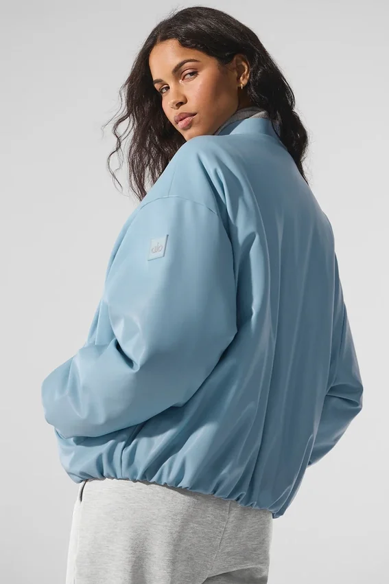 Bomber Premier de imitación de cuero - Azul celestial