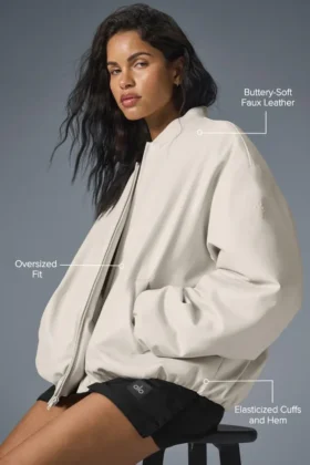 Bomber Premier de imitación de cuero – Bone