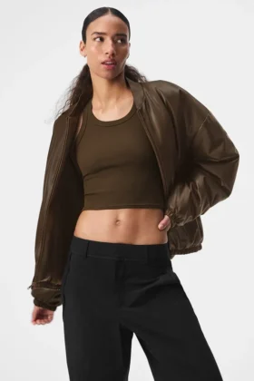 Bomber Premier de imitación de cuero - Espresso
