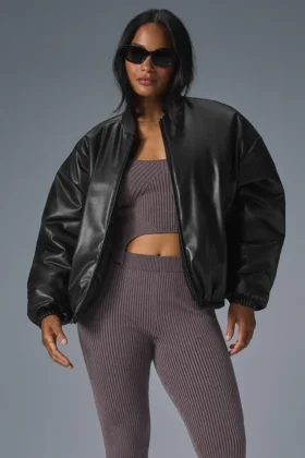 Bomber Premier de imitación de cuero - Negro