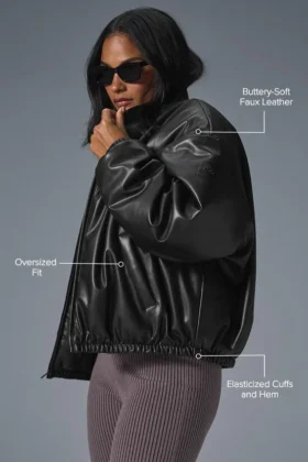 Bomber Premier de imitación de cuero – Negro