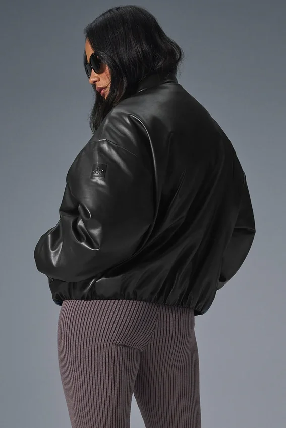 Bomber Premier de imitación de cuero - Negro