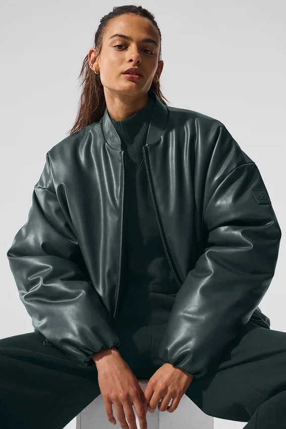 Bomber Premier de imitación de cuero - Verde carbón