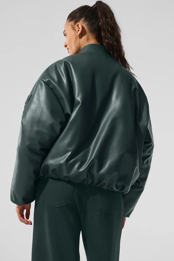 Bomber Premier de imitación de cuero - Verde carbón
