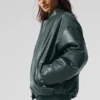 Bomber Premier de imitación de cuero - Verde carbón
