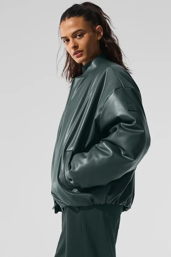 Bomber Premier de imitación de cuero - Verde carbón