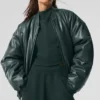 Bomber Premier de imitación de cuero - Verde carbón