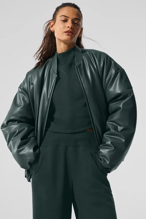 Bomber Premier de imitación de cuero - Verde carbón