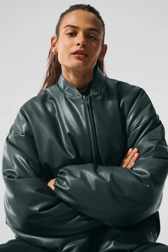 Bomber Premier de imitación de cuero - Verde carbón