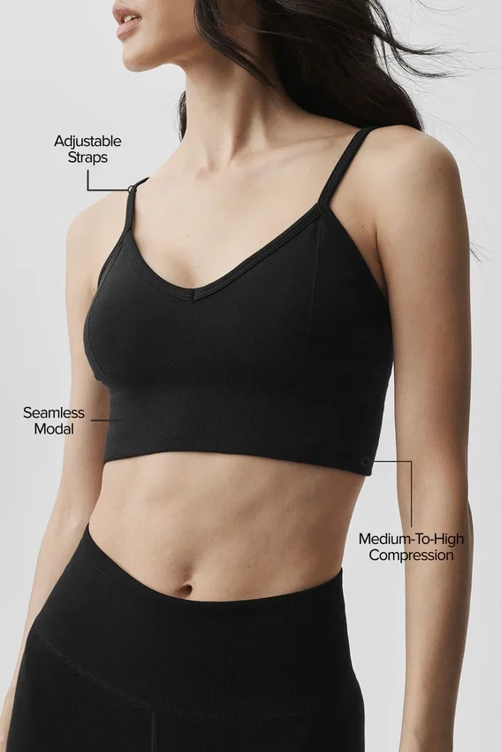 Bralette sin costuras «Delight» de modal acanalado - Negro