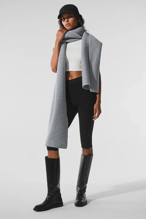 Bufanda extragrande de lana merino - Gris jaspeado difuminado