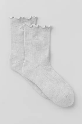 Calcetines de mujer con borde ondulado - Gris jaspeado deportivo